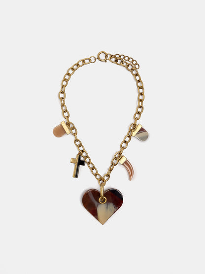 Link Necklace With Heart Pendant With Stone Effect