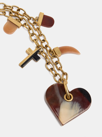 Link Necklace With Heart Pendant With Stone Effect