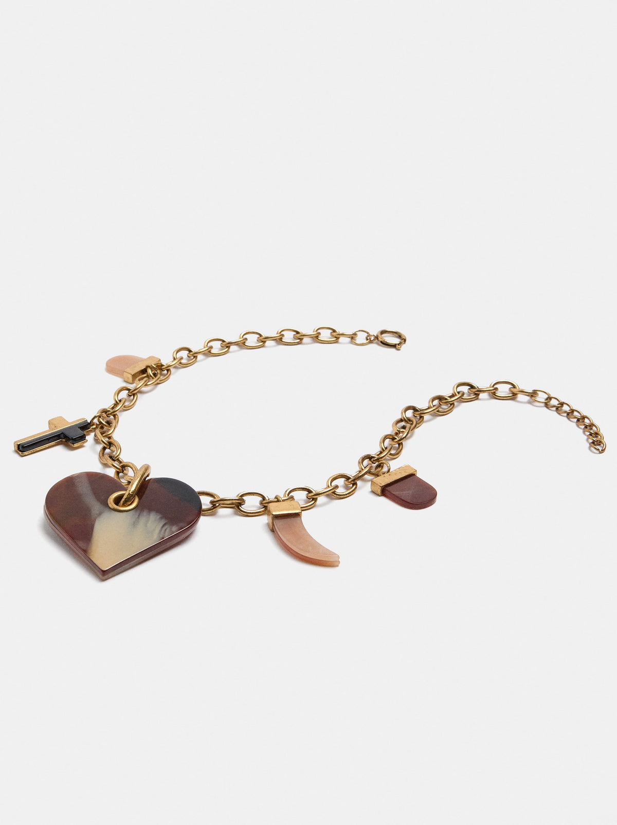 Link Necklace With Heart Pendant With Stone Effect