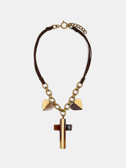 Cord Necklace With Stone-Effect Cross Pendant
