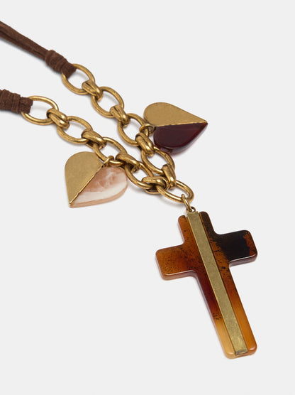 Cord Necklace With Stone-Effect Cross Pendant