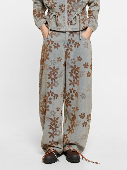Floral Jacquard Barrel-Leg Jeans