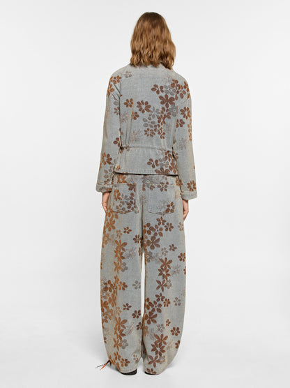 Floral Jacquard Barrel-Leg Jeans