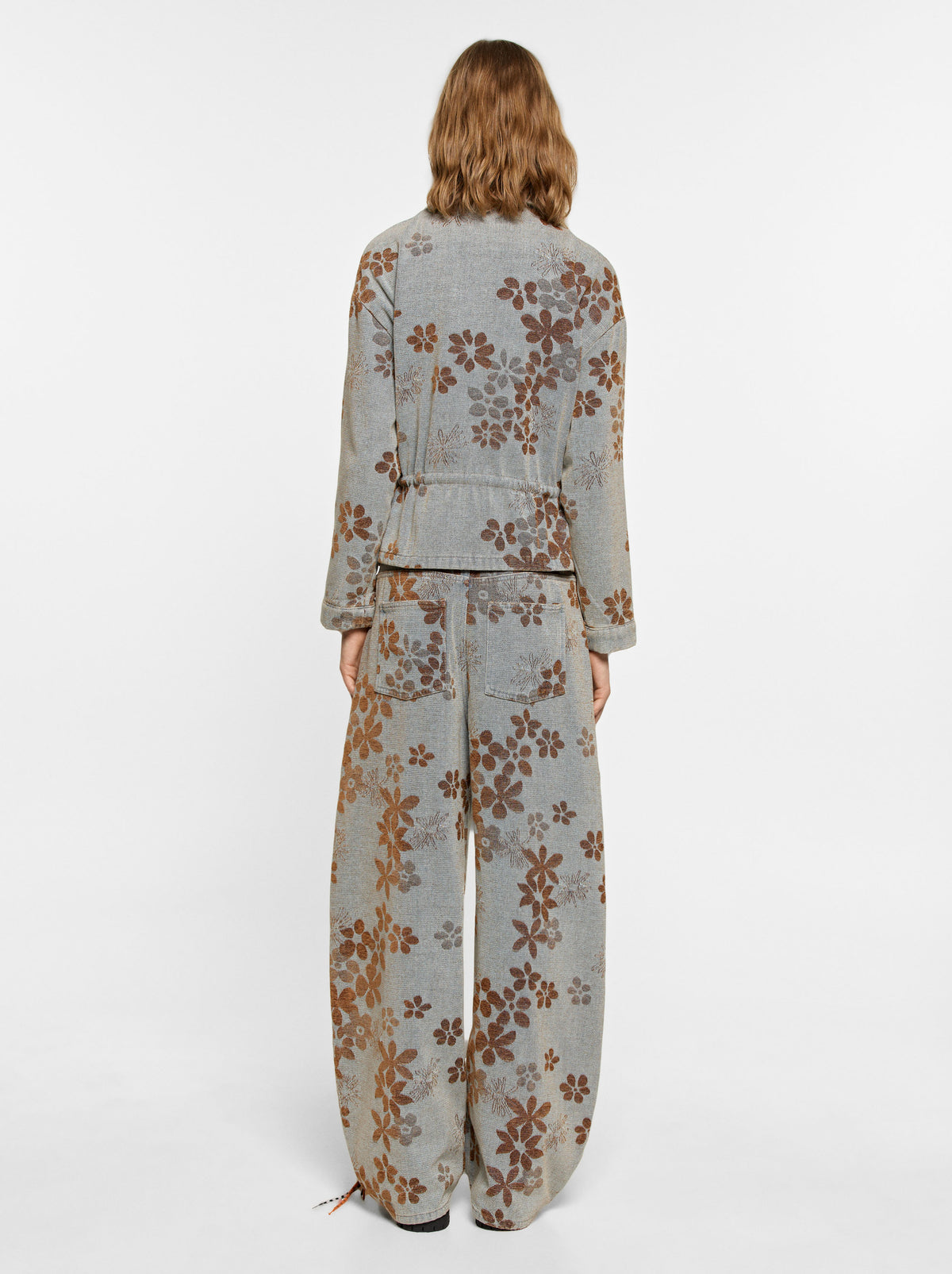 Floral Jacquard Barrel-Leg Jeans