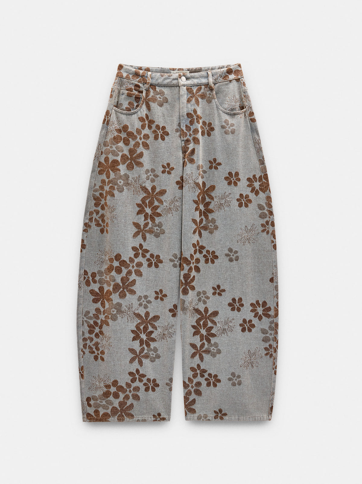 Floral Jacquard Barrel-Leg Jeans