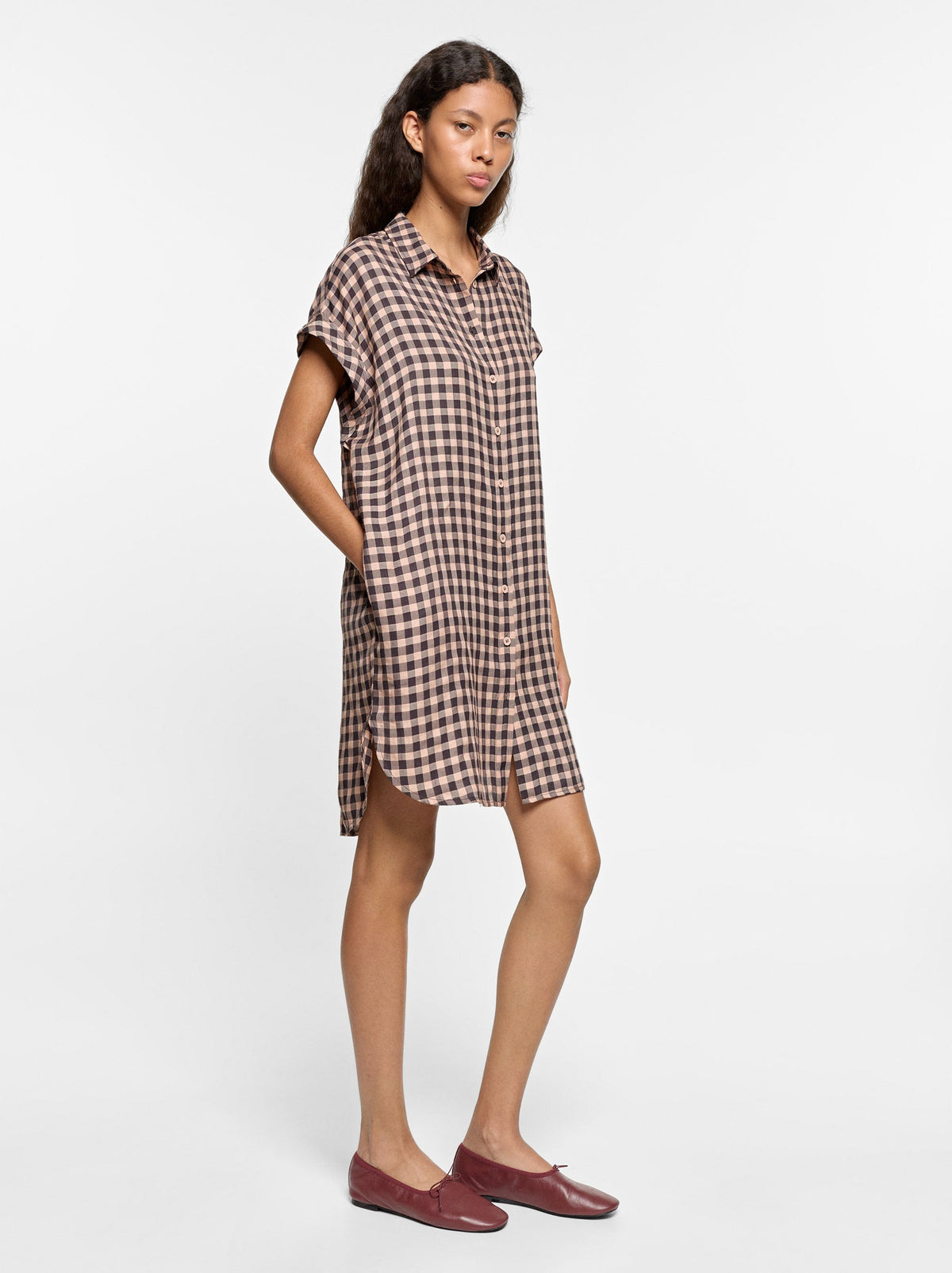 100% Lyocell Shirt Dress With Squares