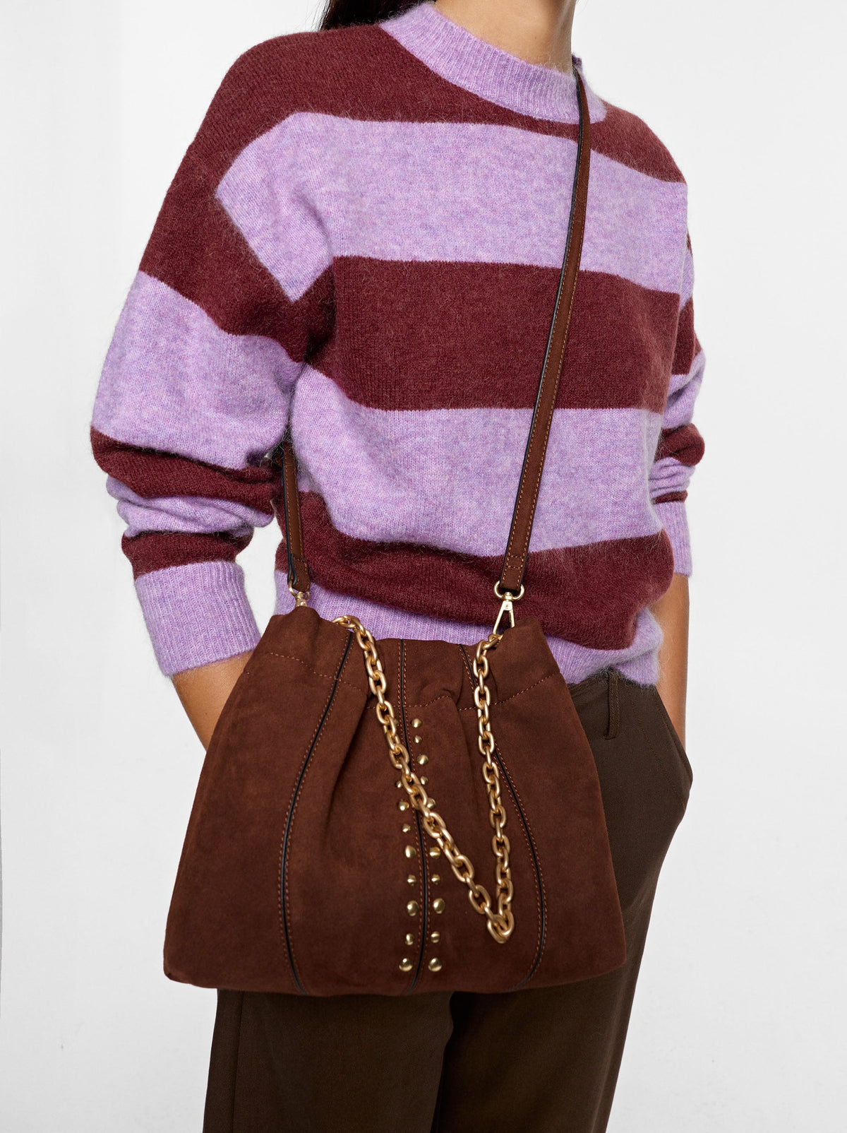 Leather-Effect Bucket Bag With Studs