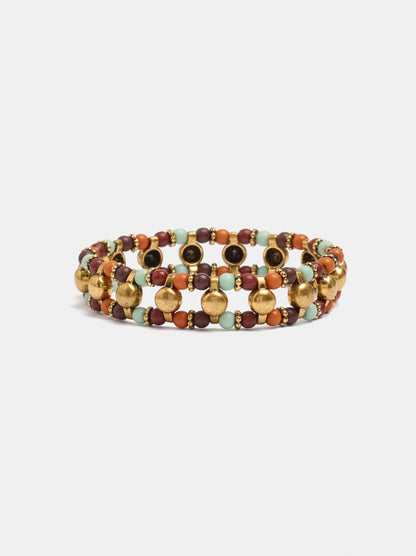 Double Elasticated Bracelet With Multicolor Beads