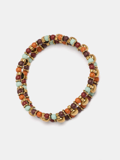 Double Elasticated Bracelet With Multicolor Beads