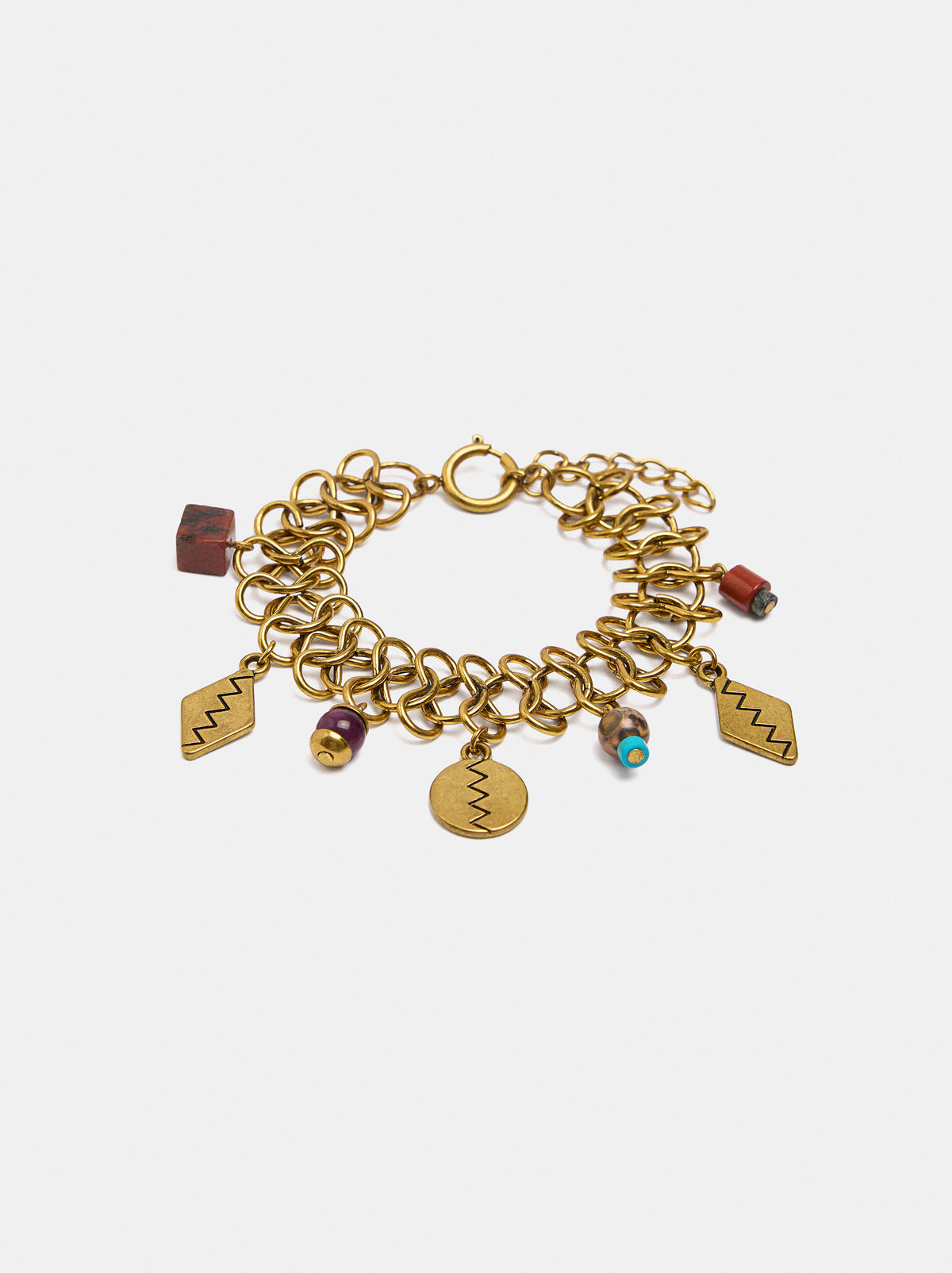 Link Bracelet With Stone And Metal Charms