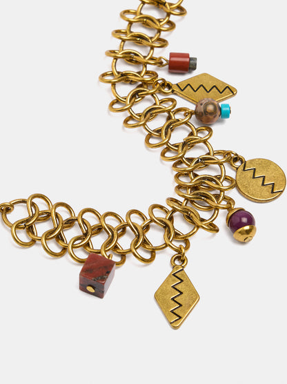 Link Bracelet With Stone And Metal Charms