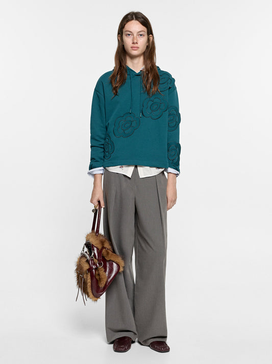 Sweatshirt With Hood And Flowers
