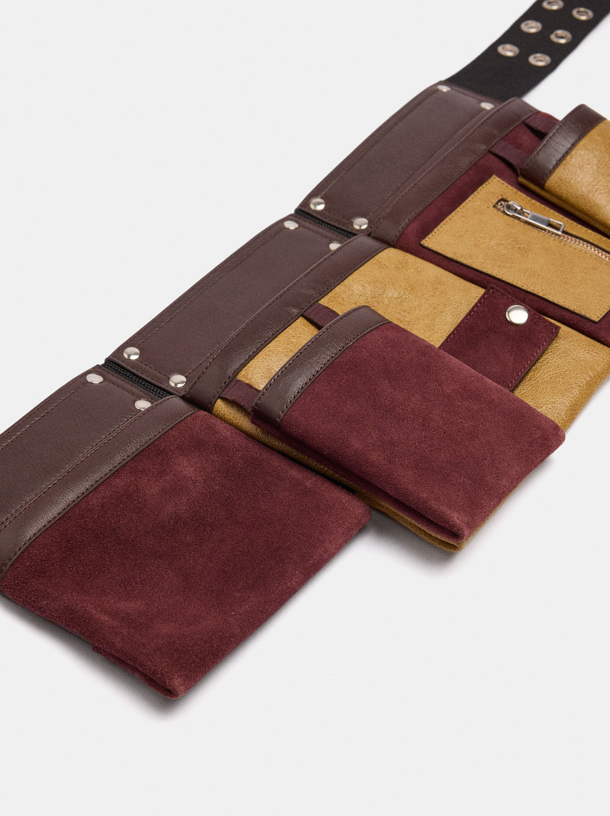 Leather Belt With Contrast Pockets