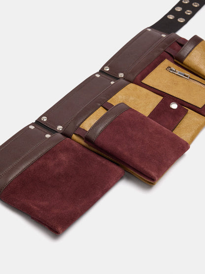 Leather Belt With Contrast Pockets