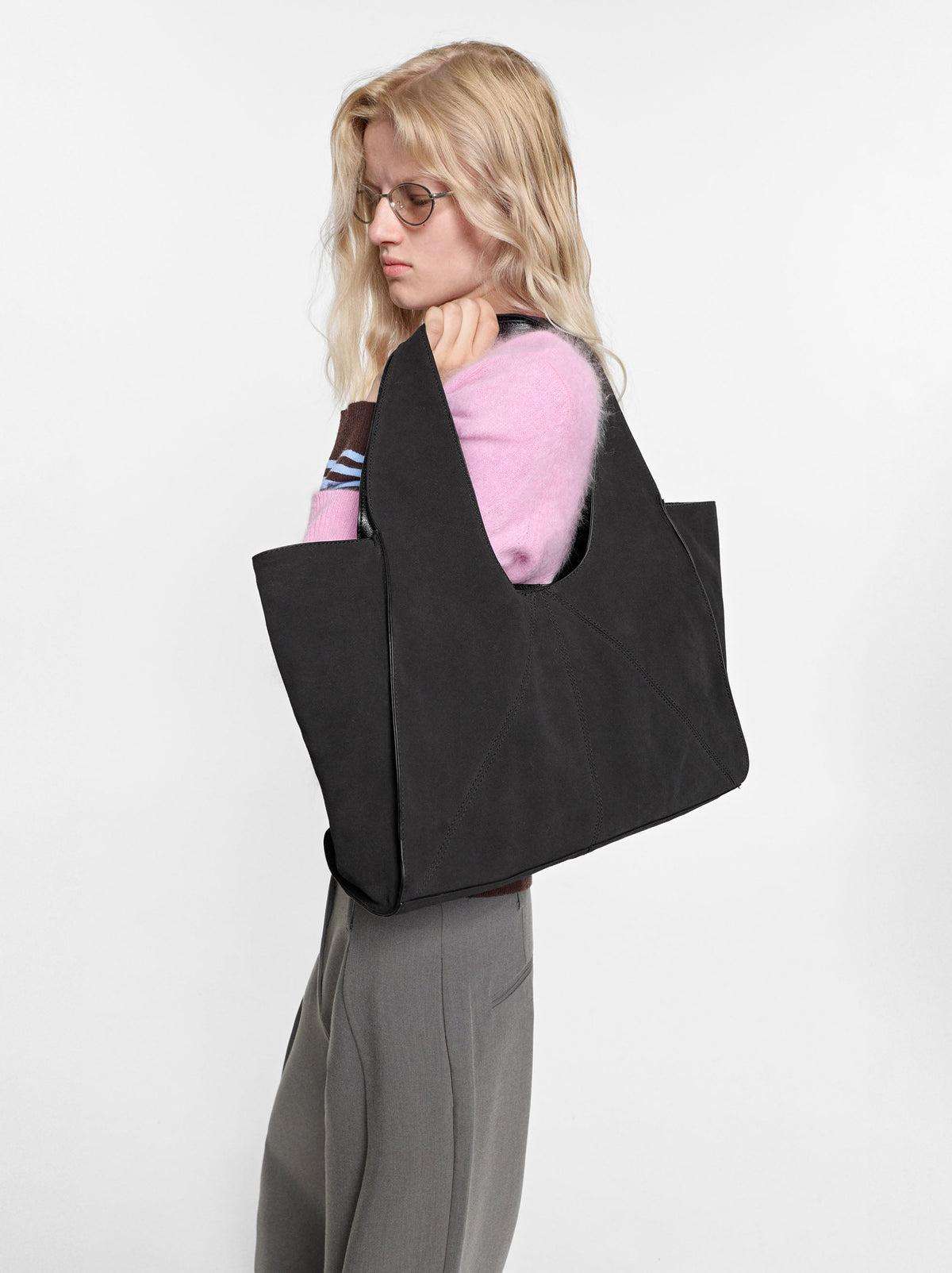 Leather Shopper Bag With Stitching