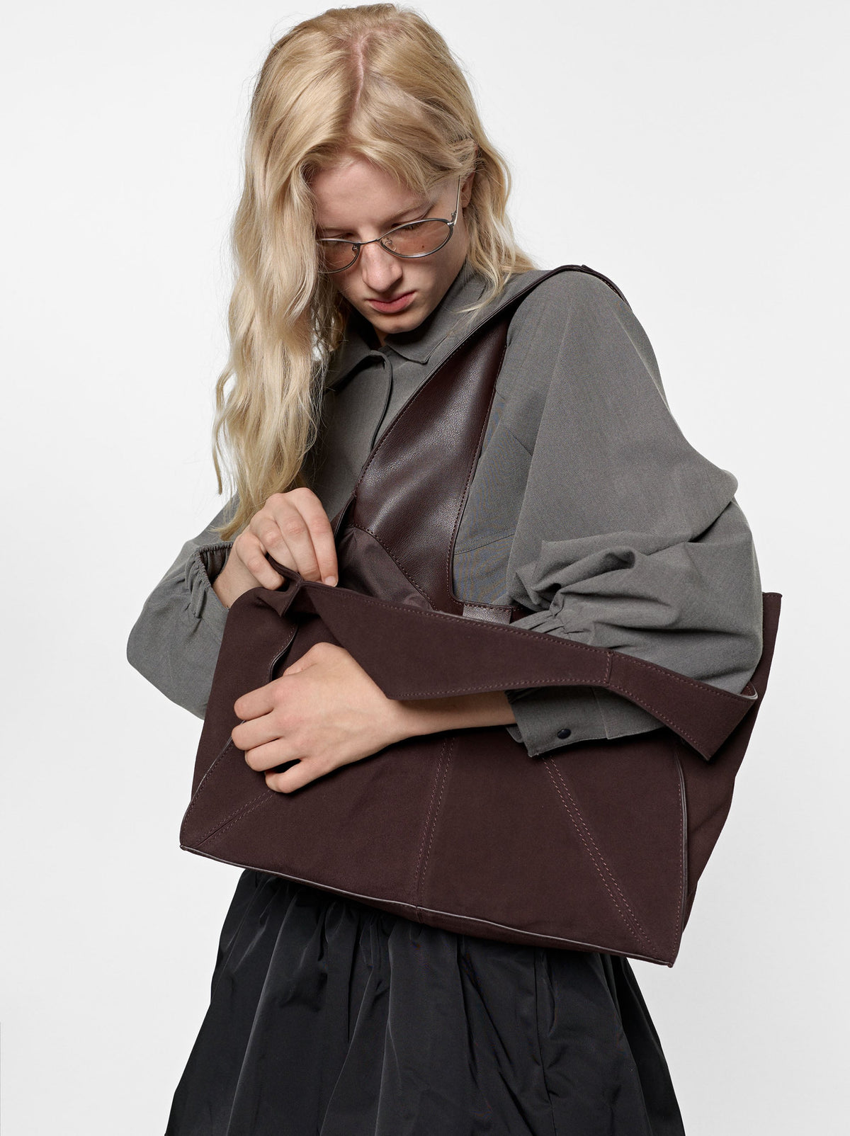 Leather Shopper Bag With Stitching
