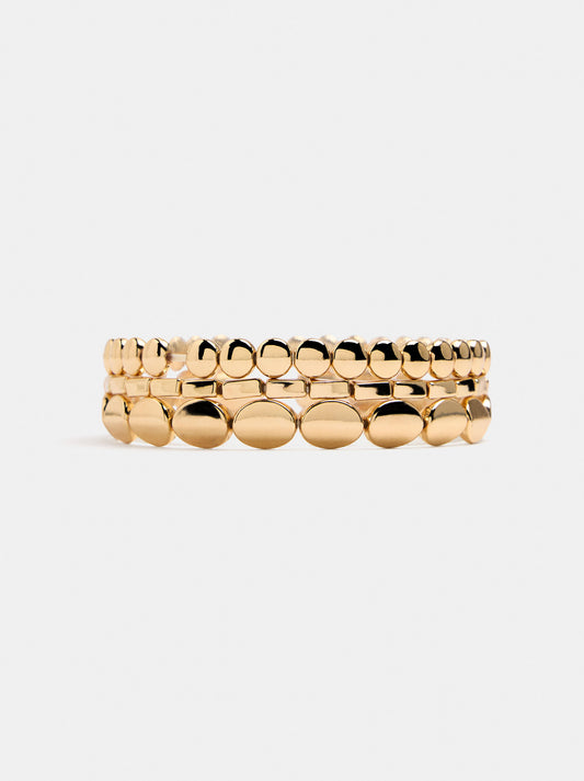 Set Of Elastic Bracelets With Rounded Beads