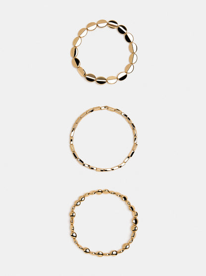 Set Of Elastic Bracelets With Rounded Beads