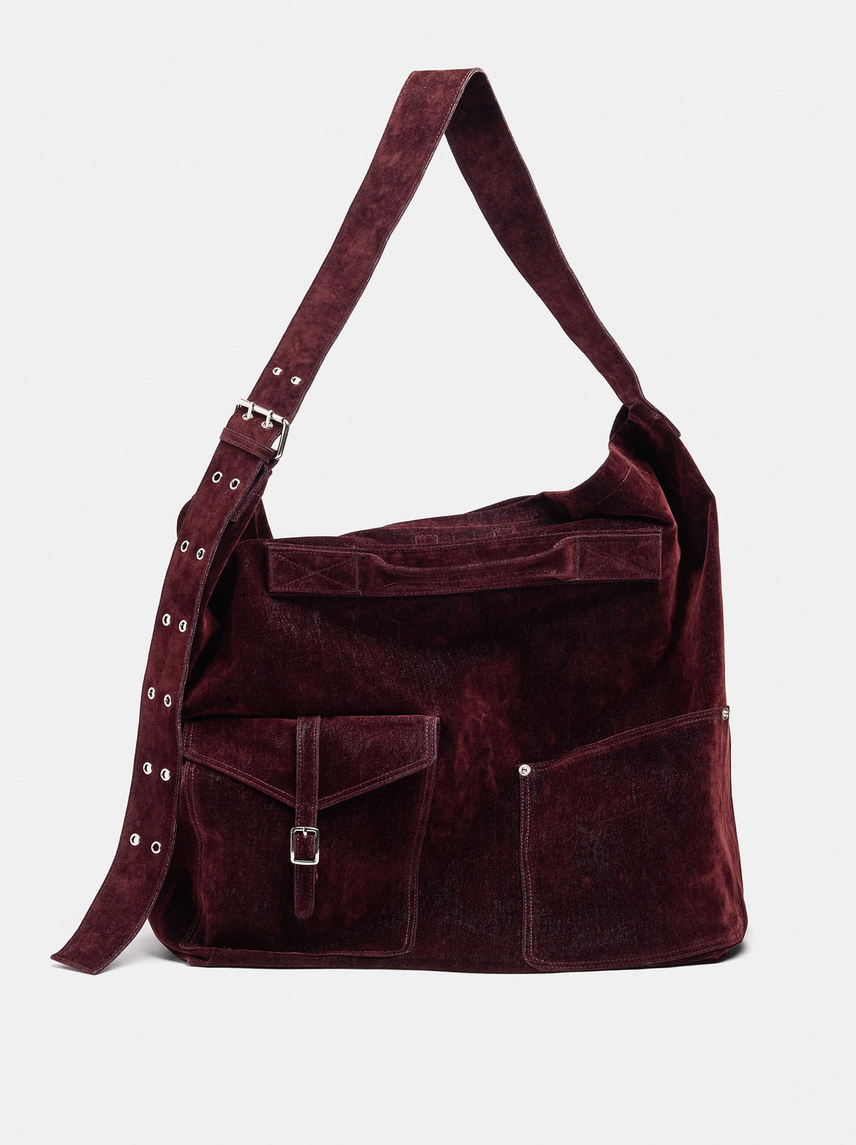Canvas Shoulder Bag With Velvet Effect