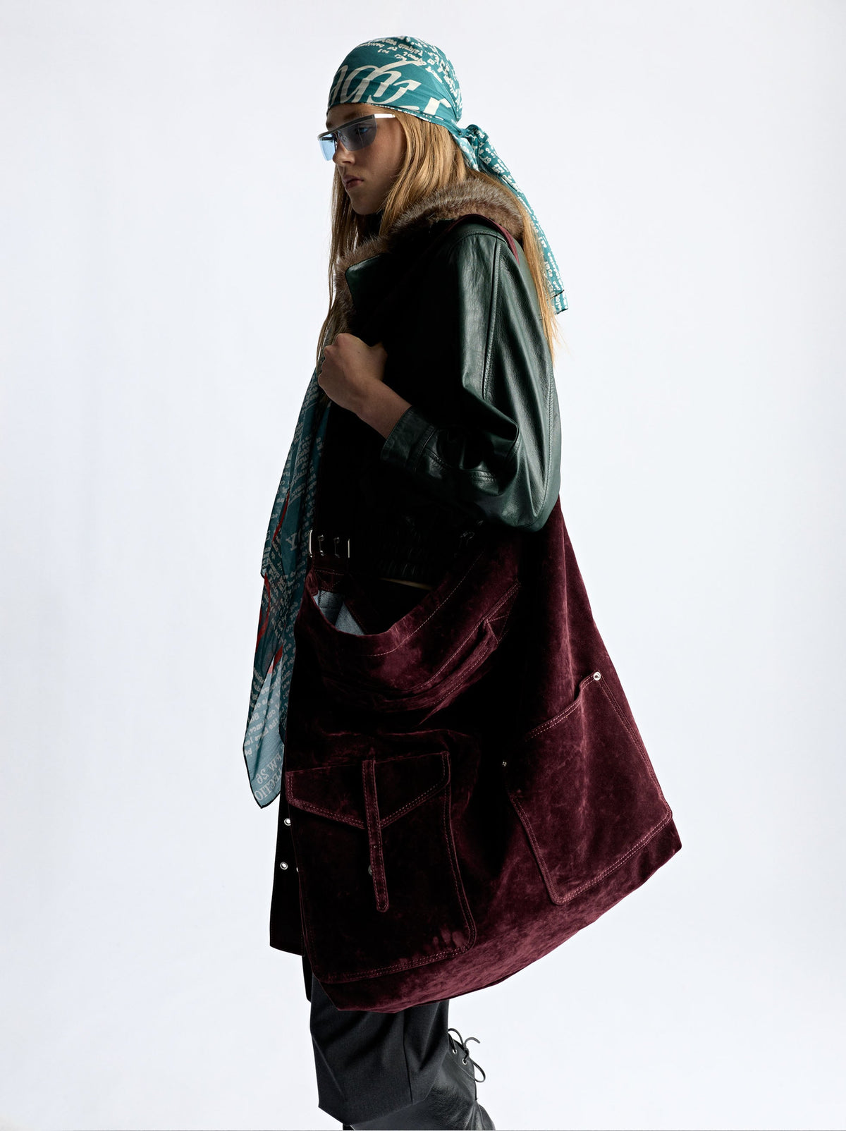 Canvas Shoulder Bag With Velvet Effect