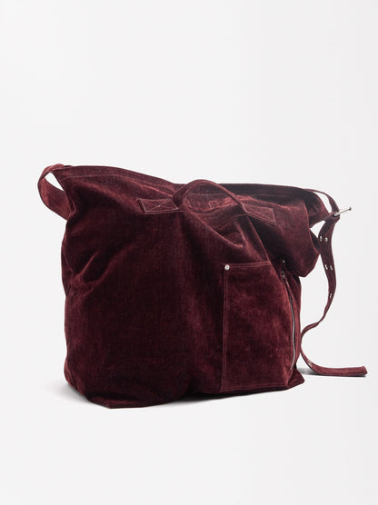 Canvas Shoulder Bag With Velvet Effect