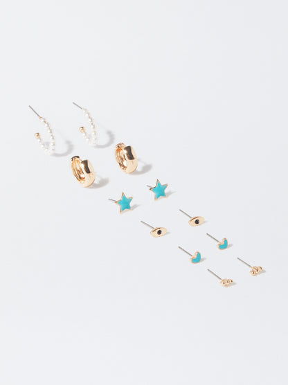 Set Of Earrings With Star And Pearls