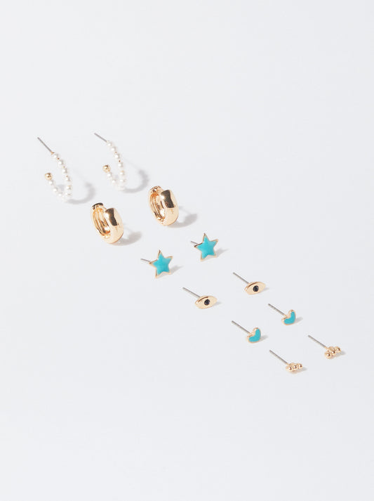 Set Of Earrings With Star And Pearls