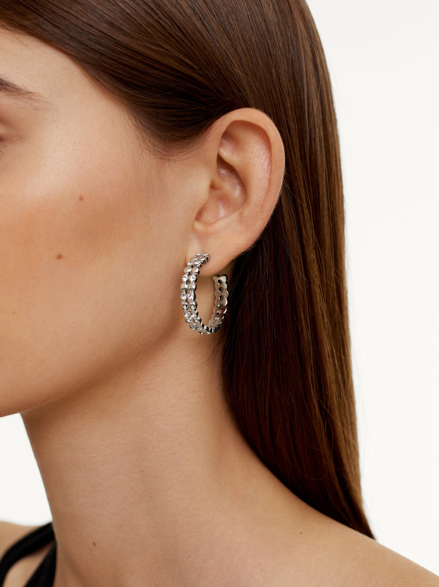 Silver Hoop Earrings With Strass