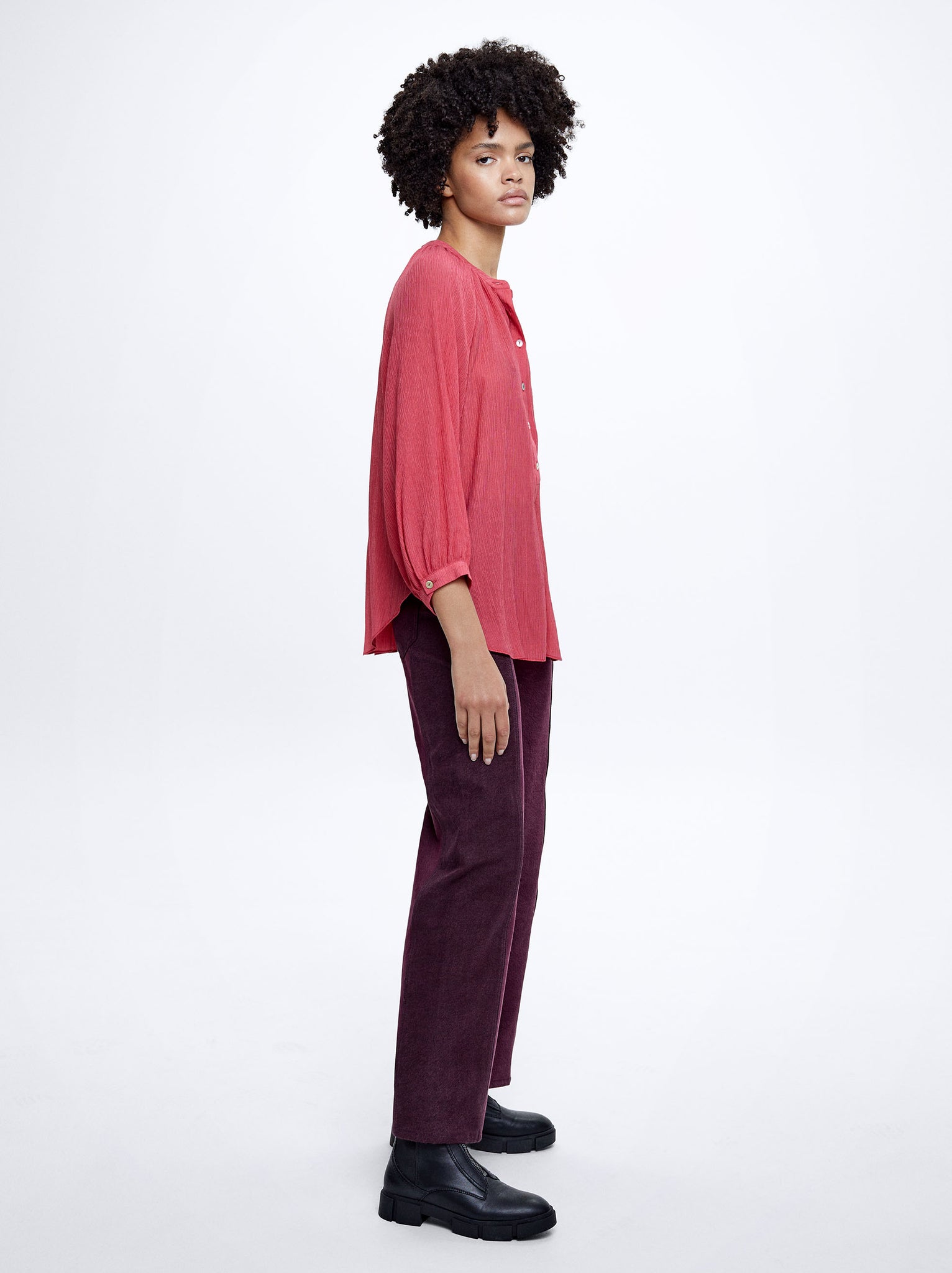 Textured Shirt With Puffed Sleeves