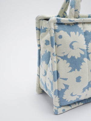 Floral Print Denim Tote Bag
