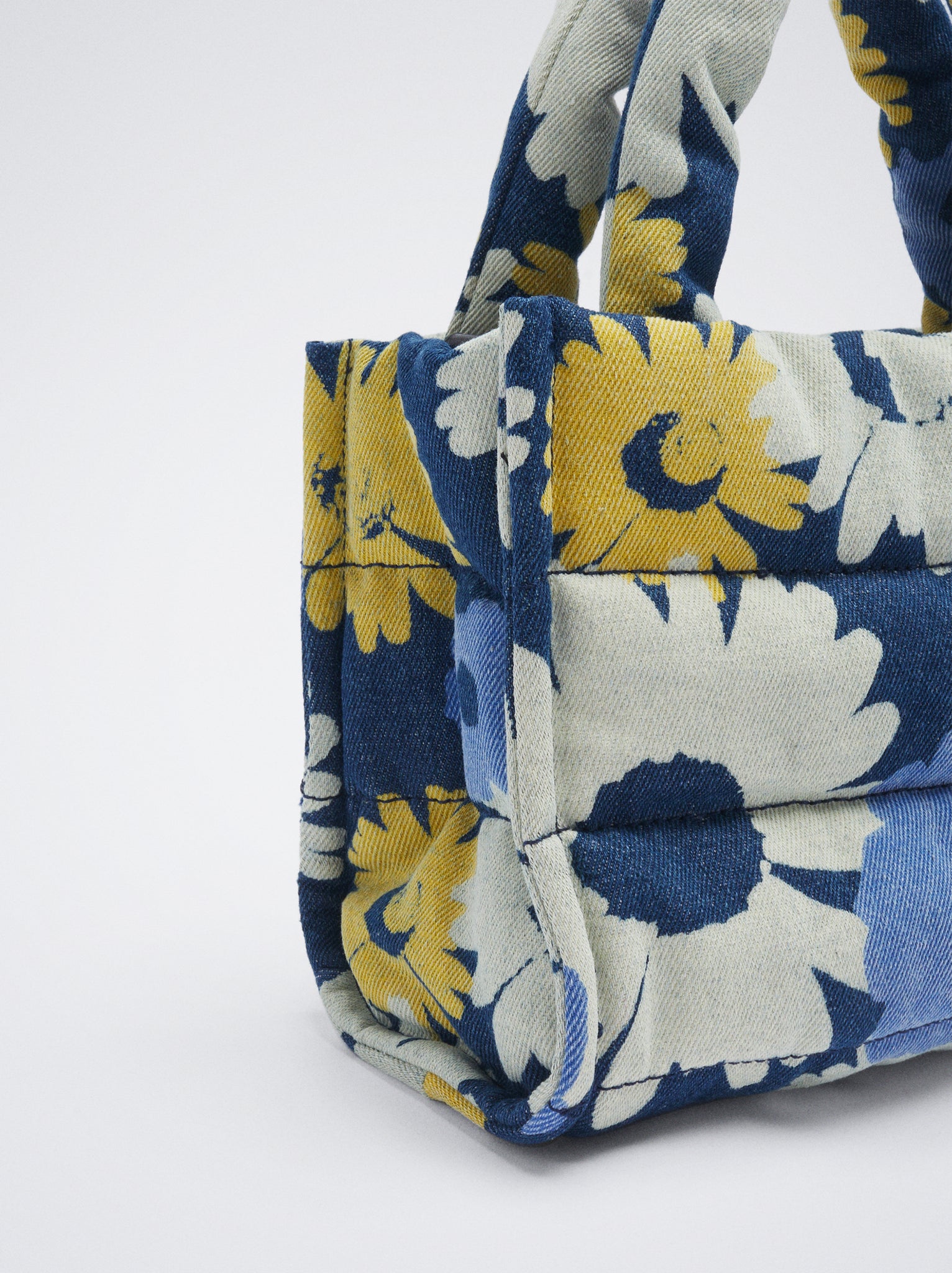 Floral Print Denim Tote Bag