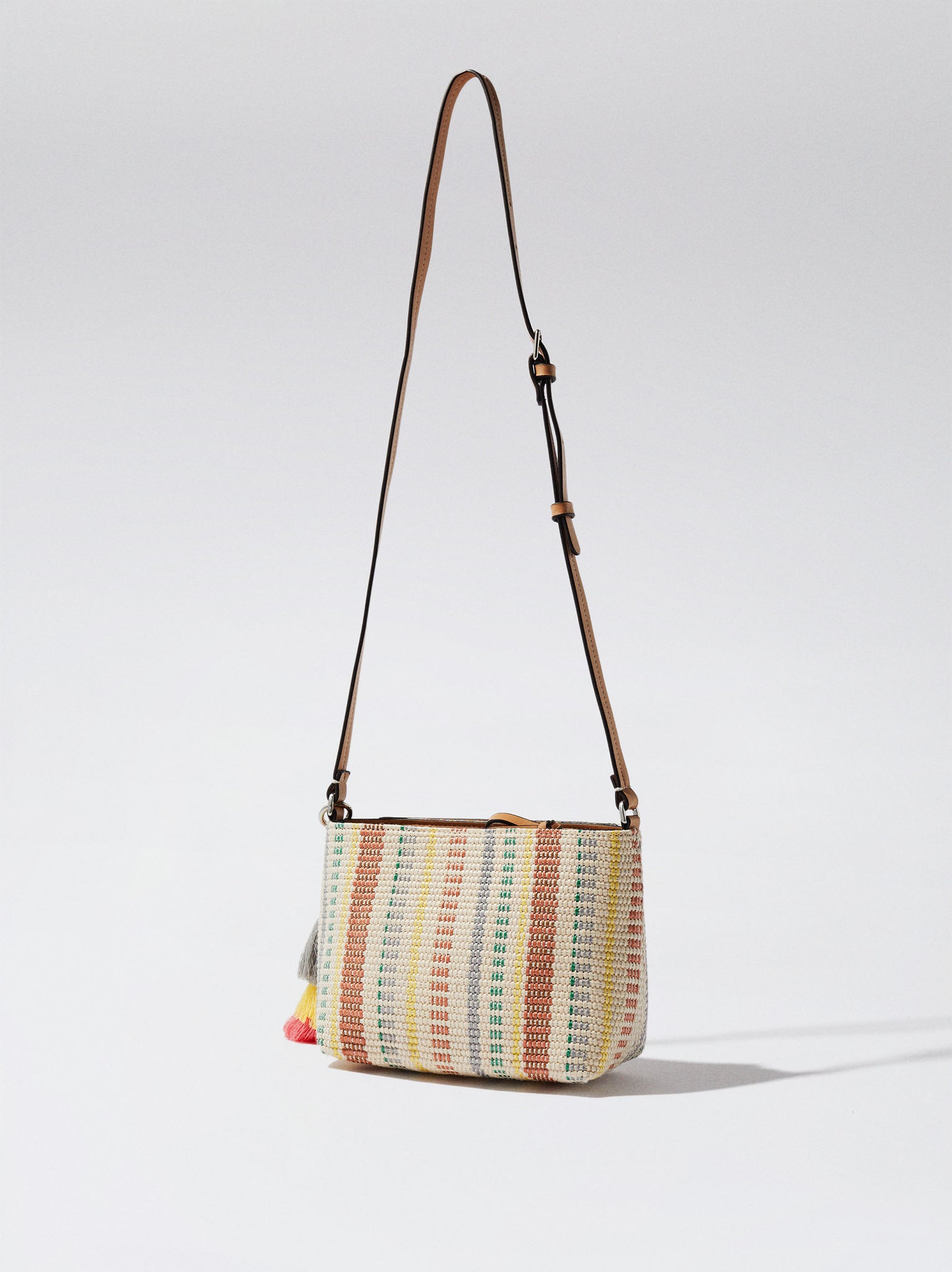 Straw-Effect Crossbody Bag With Pendant