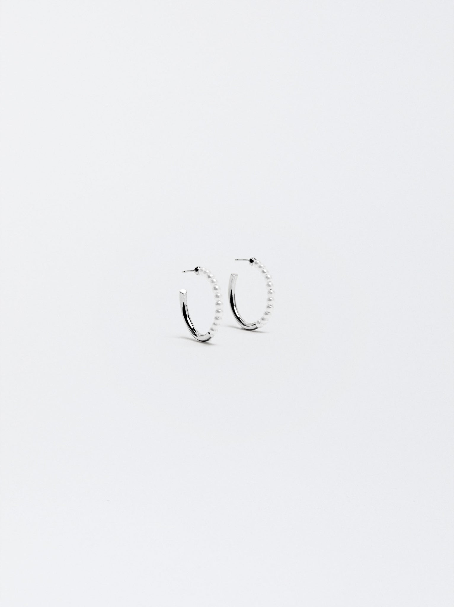 Silver Hoop Earrings With Pearls