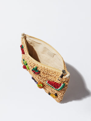Raffia Bag With Wood Beads