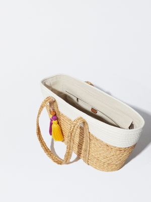 Straw Tote Bag With Pendant
