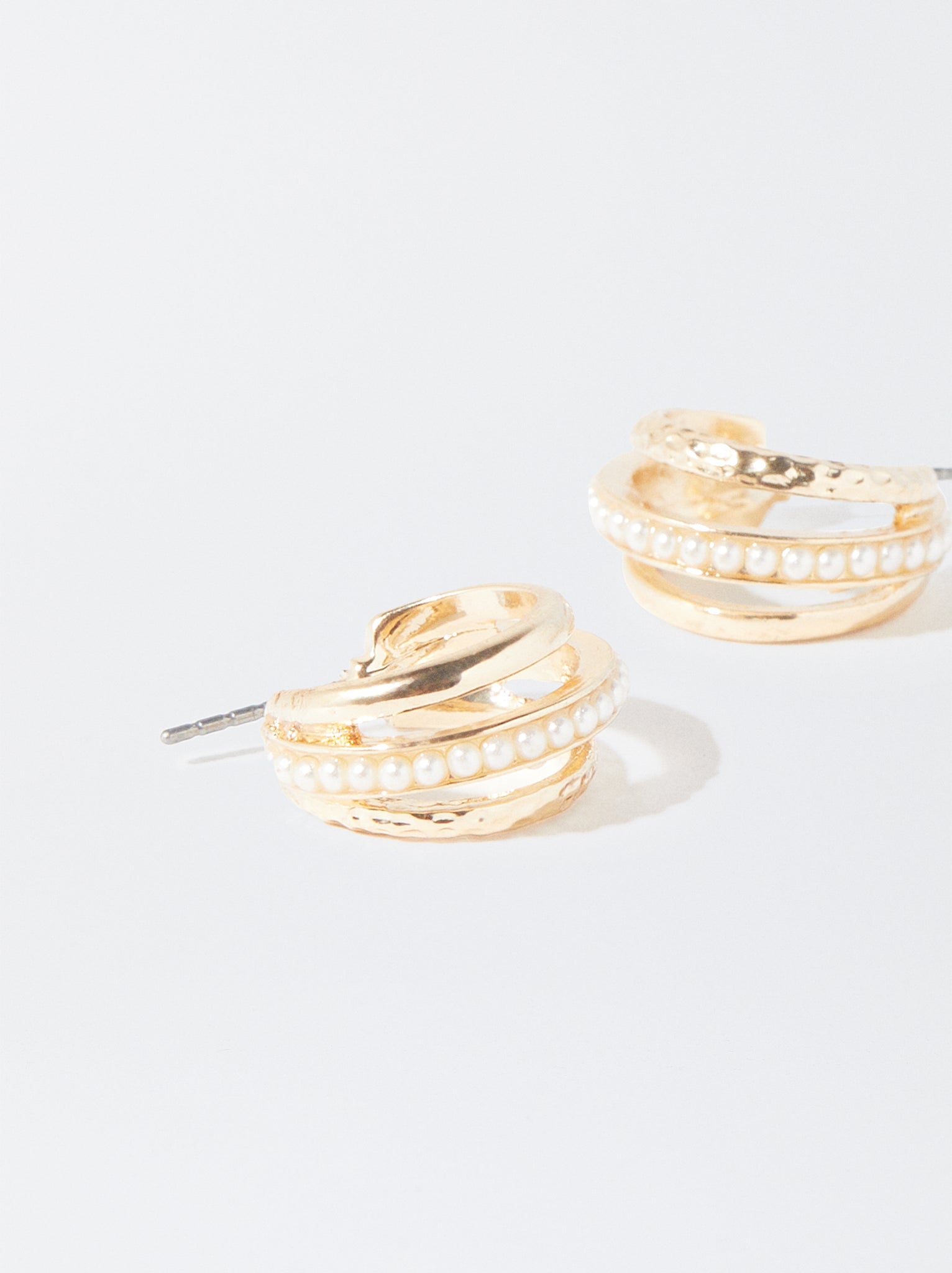 Gold-Toned Hoop Earrings With Faux Pearls