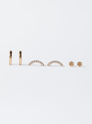 Set Of Gold-Toned Earrings With Cubic Zirconia