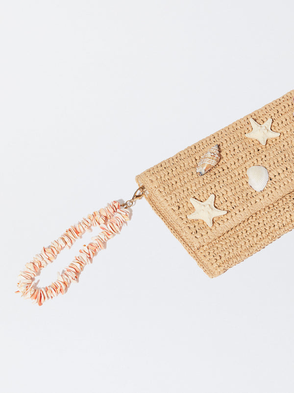 Straw-Effect Handbag With Shell