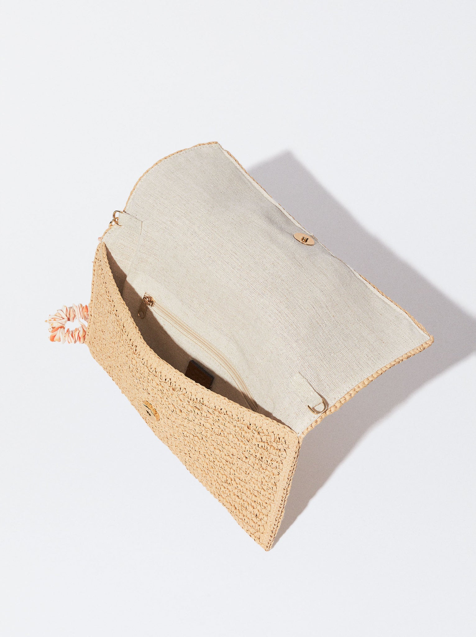 Straw-Effect Handbag With Shell