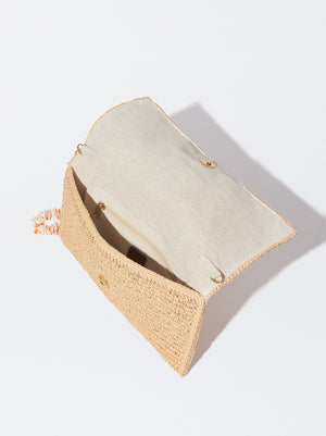 Straw-Effect Handbag With Shell