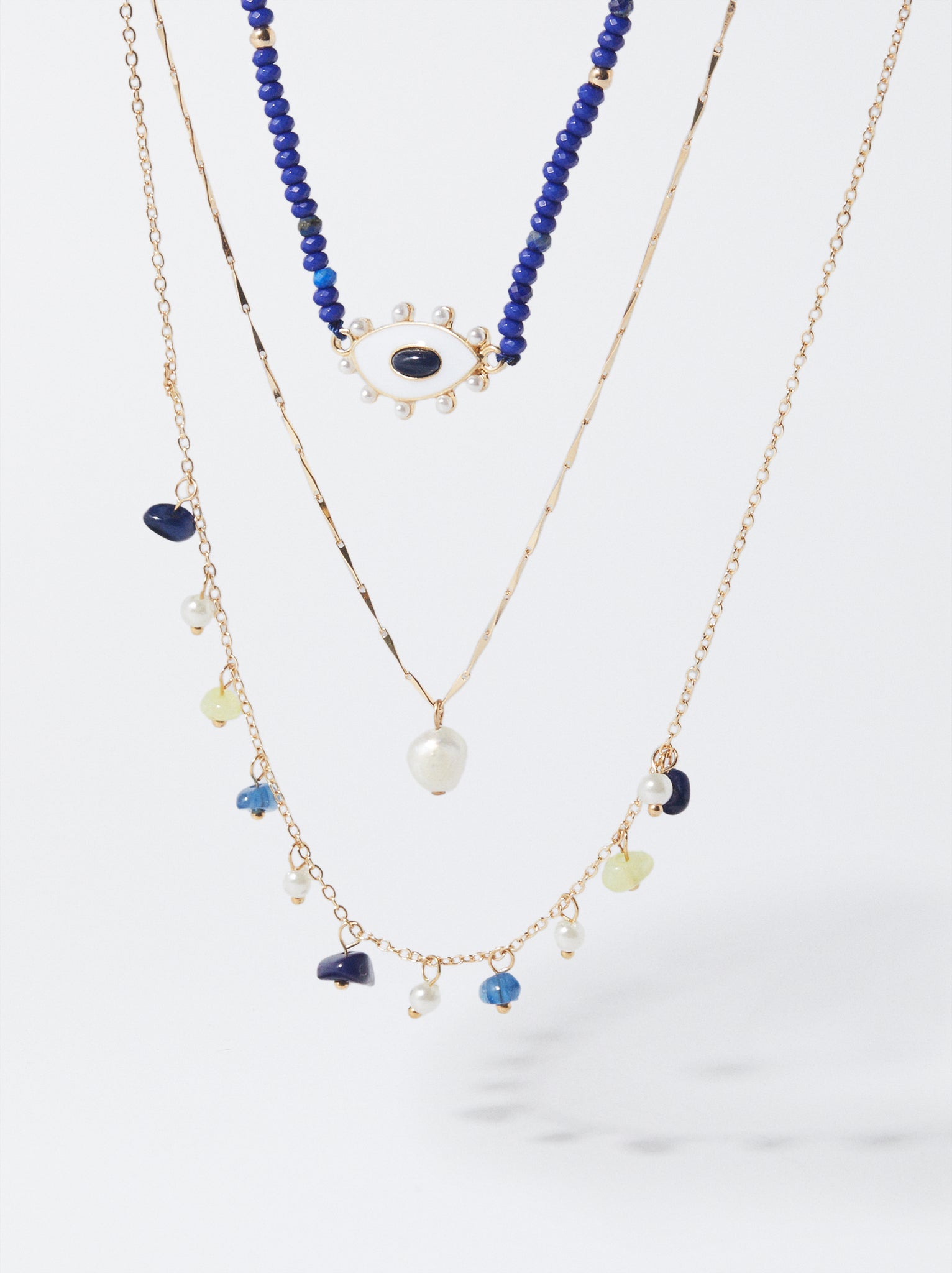 Set Of Necklaces With Stone And Eye Charm
