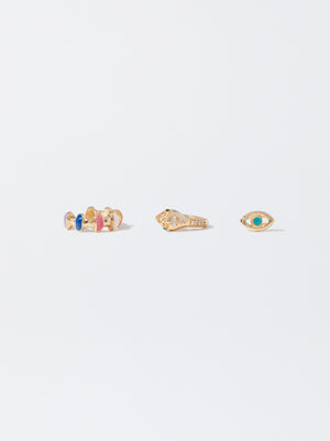 Set Of Earrings With Cubic Zirconia And Enamel
