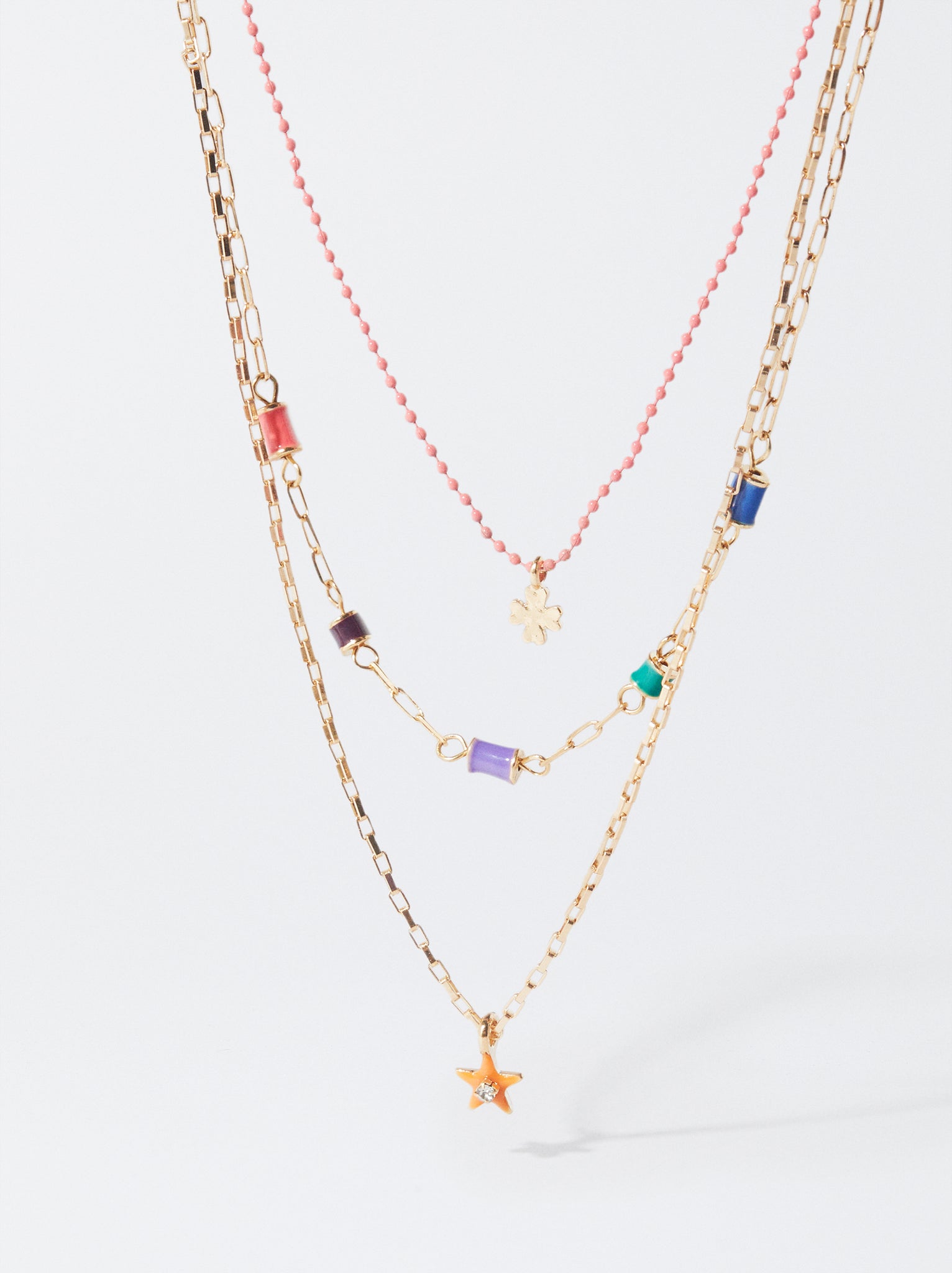Set Of Gold-Toned Necklaces With Enamel