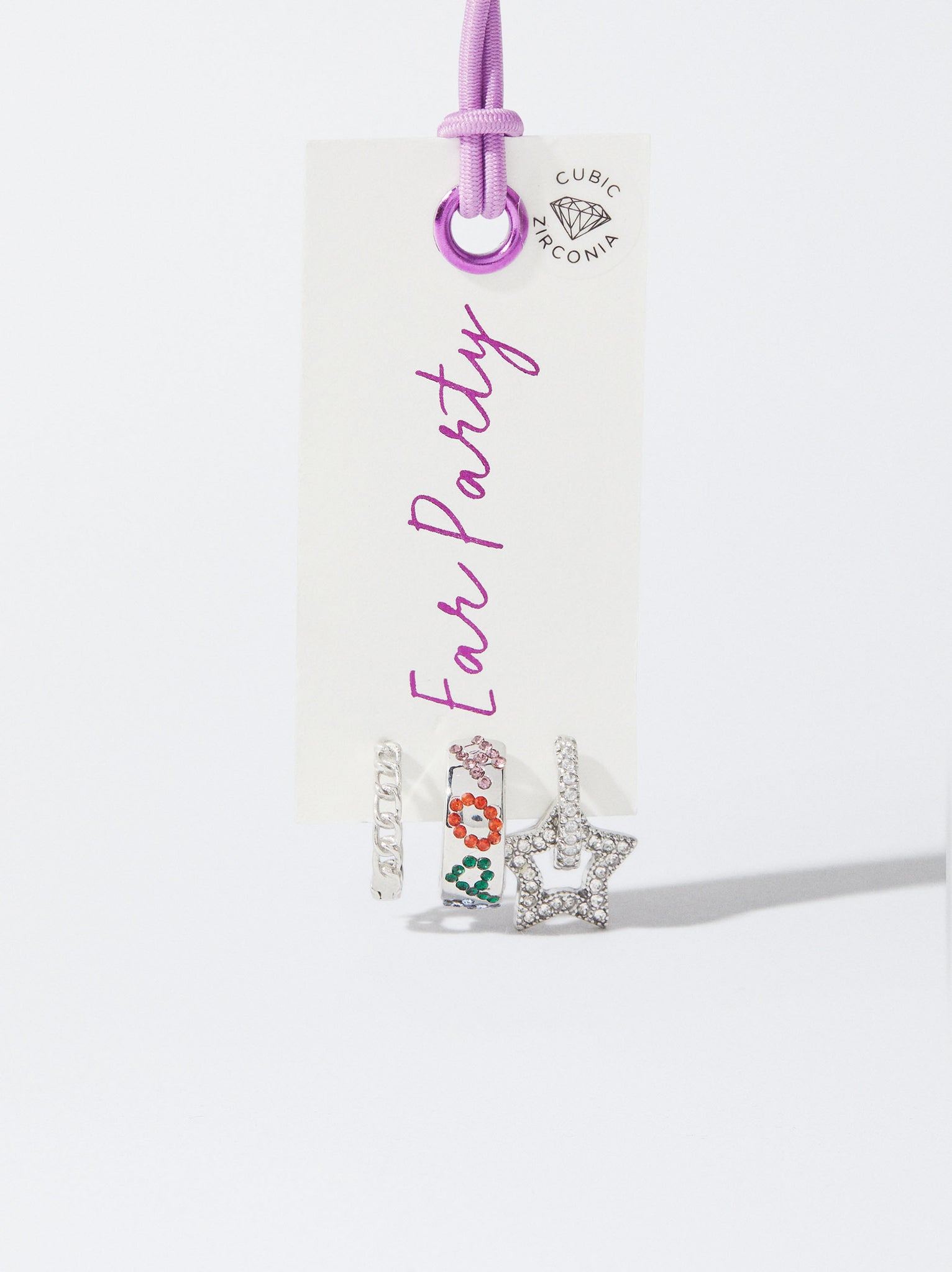 Set Of Silver-Plated Hoop Earrings With Cubic Zirconia