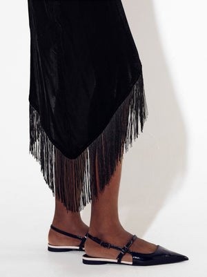 Asymmetrical Velvet Dress With Fringes