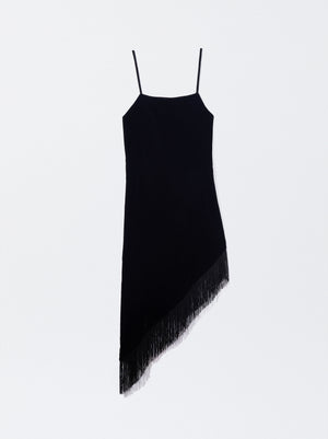 Asymmetrical Velvet Dress With Fringes